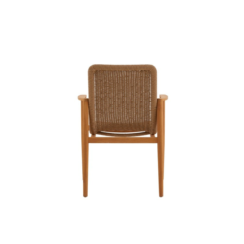 Front view of the MARINE natural brown woven outdoor dining armchair