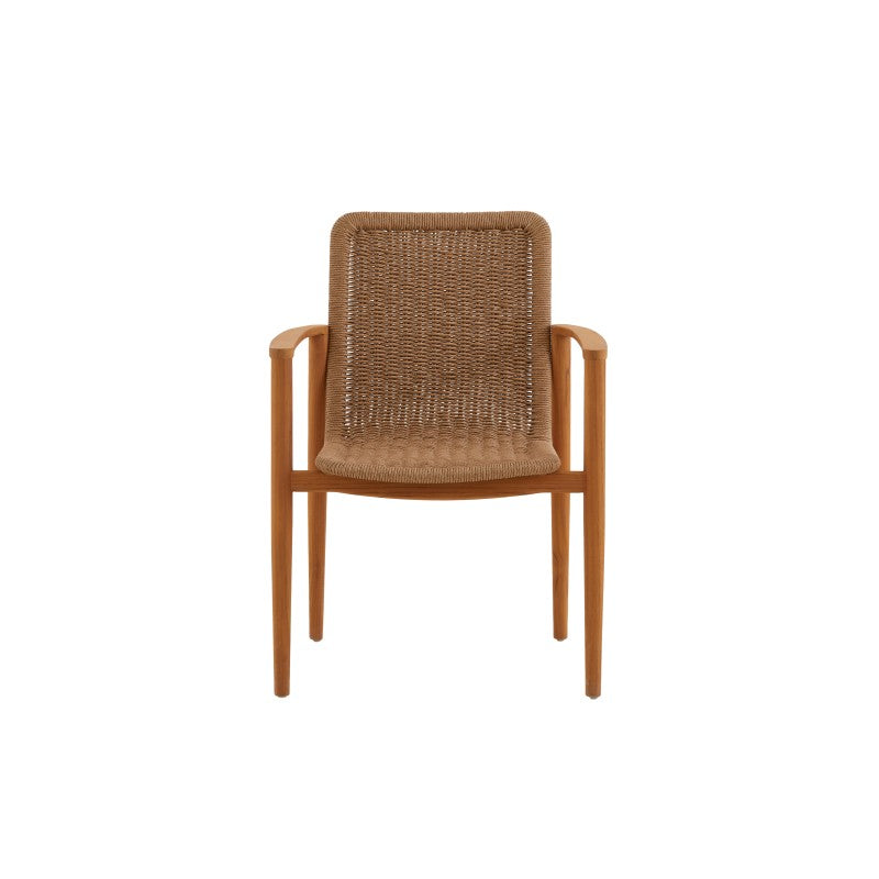 Angled view of the MARINE natural brown woven outdoor dining armchair