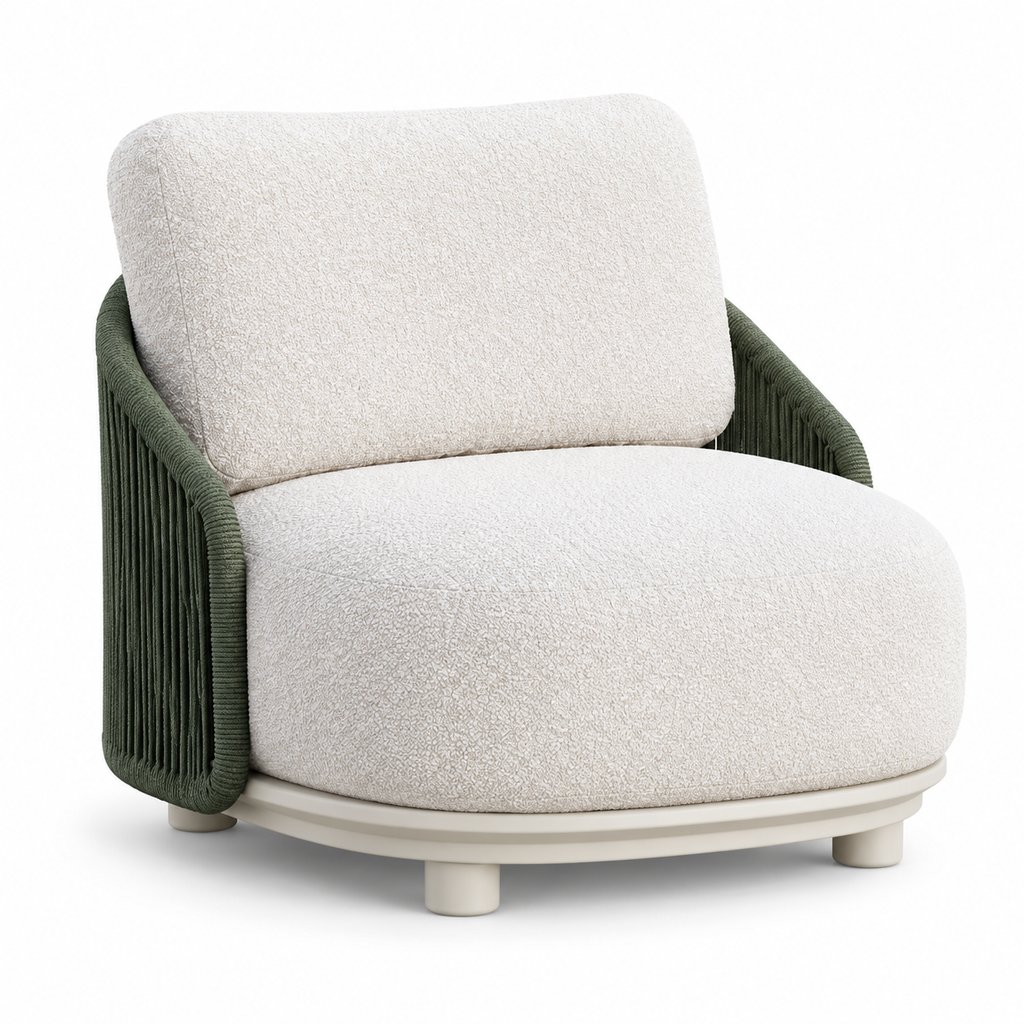 ORBIT Rope Outdoor Lounge Chair with Sherpa Cushion – Green & Cream
