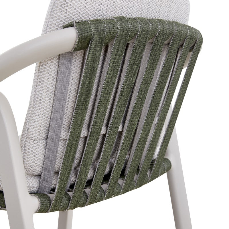Close detail of the green woven seat on the VENTO outdoor bar stool