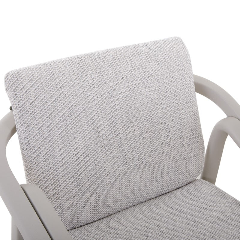 Side view of the VENTO white outdoor bar stool with back and footrest