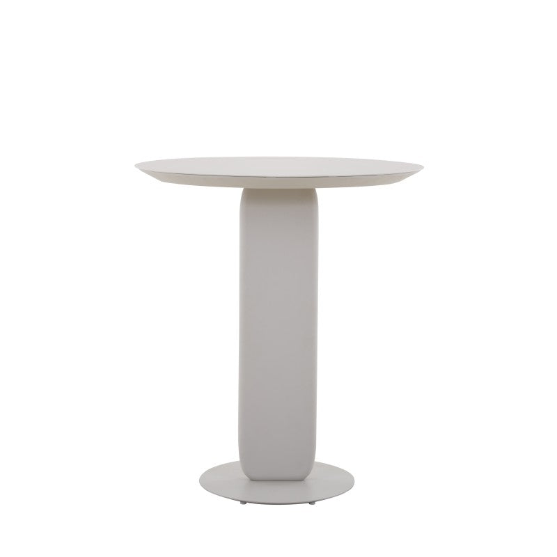 Front view of the VENTO outdoor bar table with round top and pedestal base