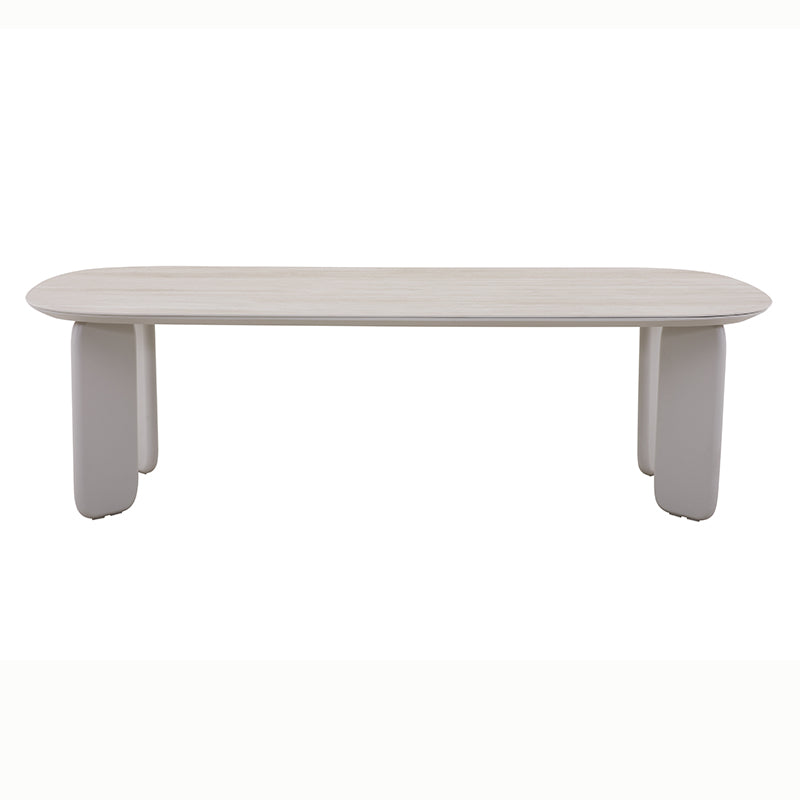 Front view of the VENTO outdoor dining table with sculptural legs